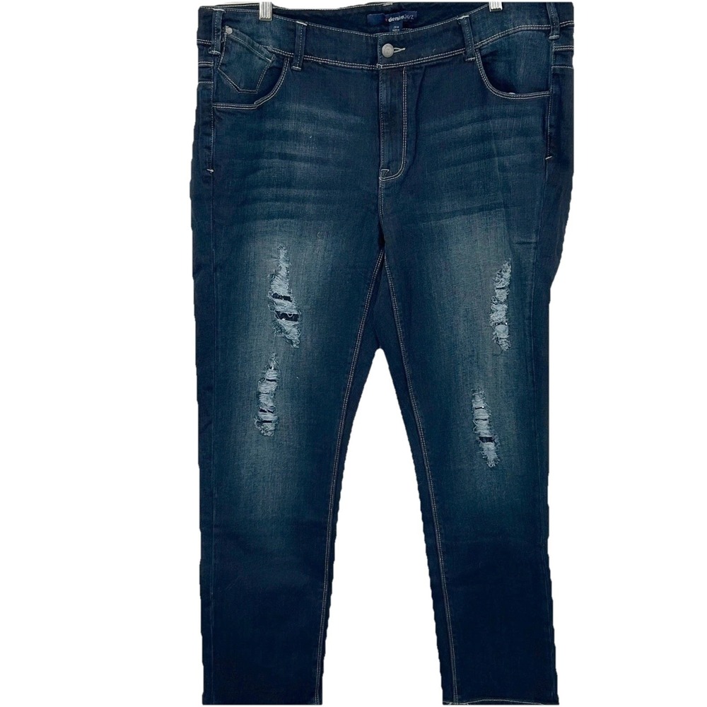 Denim 24/7 Distressed Sequin Skinny Jeans Womens 24W Dark Wash Edgy Aesthetic